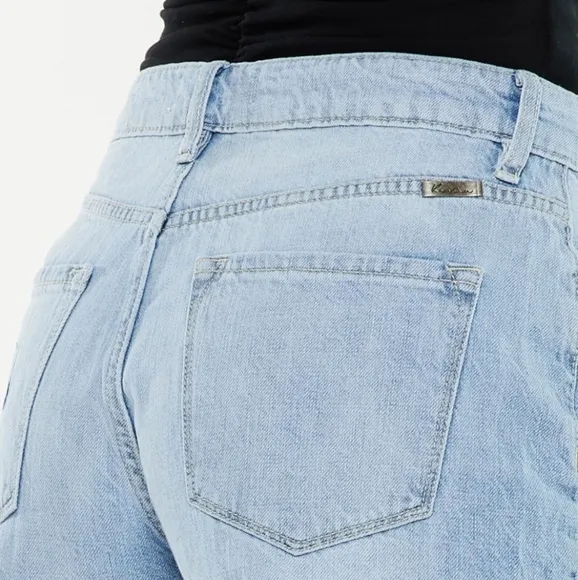 KanCan Torn High Rise Waist Denim Frayed Cut-off Hem Distressed Blue Jean Shorts