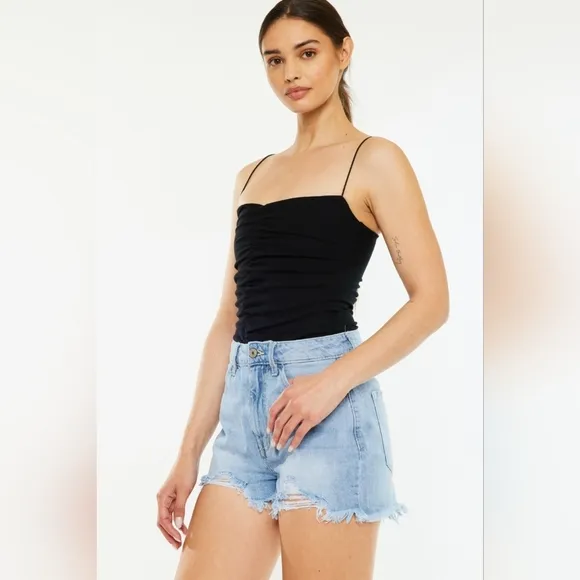 KanCan Torn High Rise Waist Denim Frayed Cut-off Hem Distressed Blue Jean Shorts