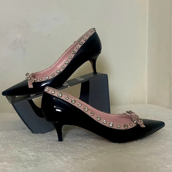 Kate Spade Black and Pink Studded Kitten Heels Sz 9