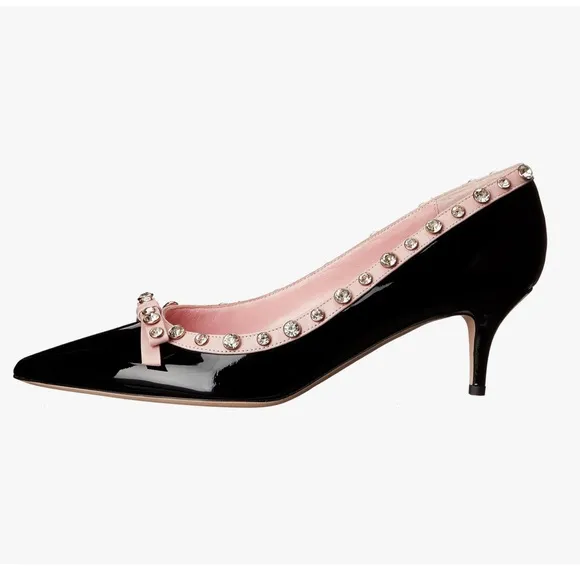 Kate Spade Black and Pink Studded Kitten Heels Sz 9