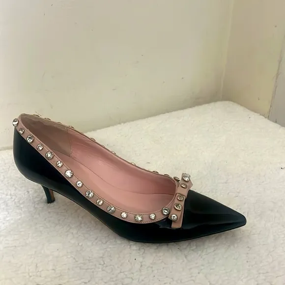 Kate Spade Black and Pink Studded Kitten Heels Sz 9