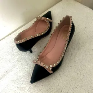 Kate Spade Black and Pink Studded Kitten Heels Sz 9