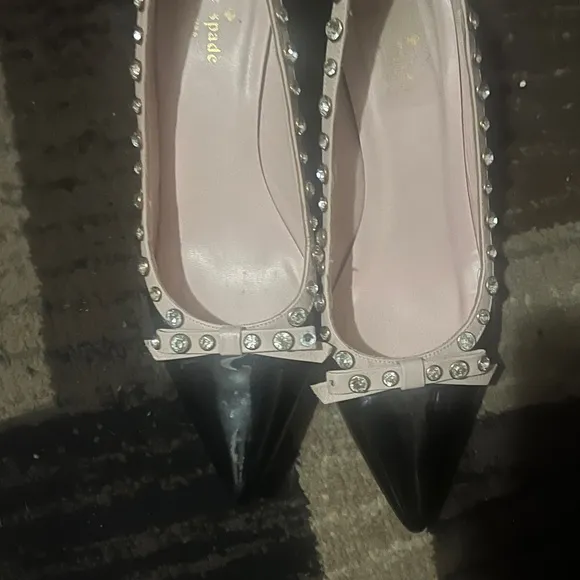 Kate Spade Black and Pink Studded Kitten Heels Sz 9