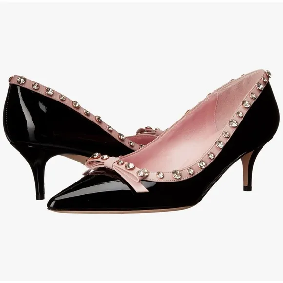 Kate Spade Black and Pink Studded Kitten Heels Sz 9
