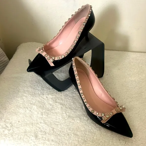 Kate Spade Black and Pink Studded Kitten Heels Sz 9