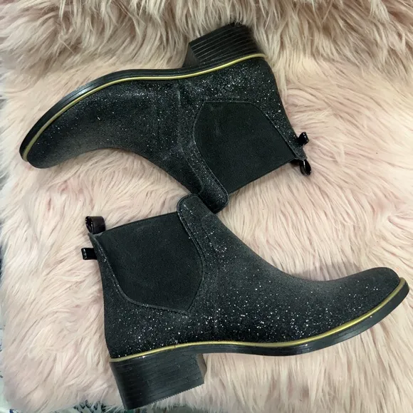 Kate Spade Black Glitter Ankle Boots