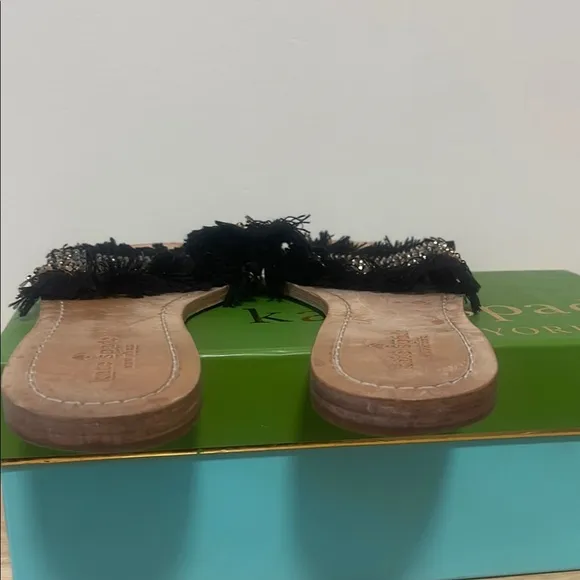Kate Spade  Black Sandals with Woven Upper and Flat Sole