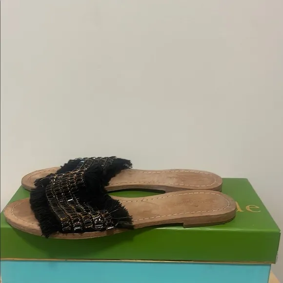 Kate Spade  Black Sandals with Woven Upper and Flat Sole