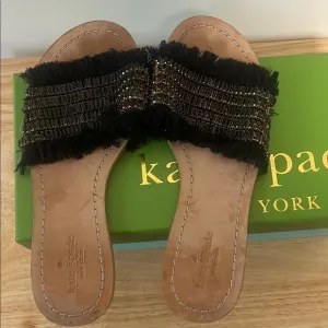 Kate Spade  Black Sandals with Woven Upper and Flat Sole