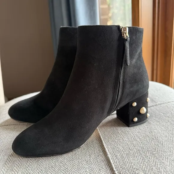Kate Spade Elegant Black Ankle Boots with Pearl Detail