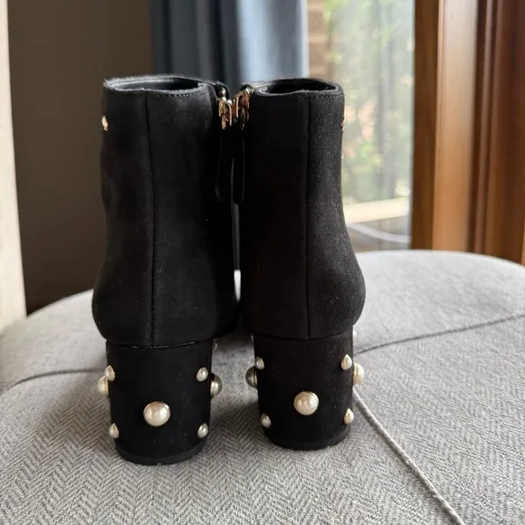 Kate Spade Elegant Black Ankle Boots with Pearl Detail