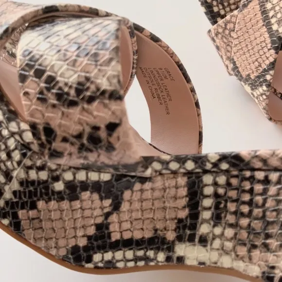 Kate Spade Grace Leather Snake Rose Nude Gray Black Animal Print Platform Sandal