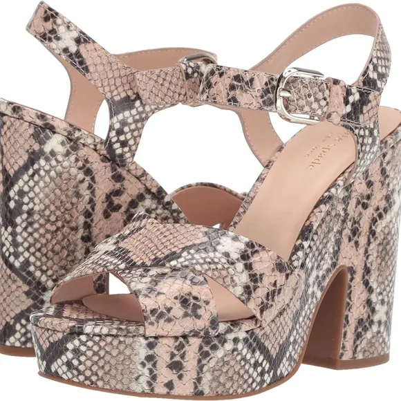 Kate Spade Grace Leather Snake Rose Nude Gray Black Animal Print Platform Sandal