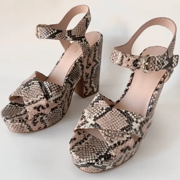 Kate Spade Grace Leather Snake Rose Nude Gray Black Animal Print Platform Sandal