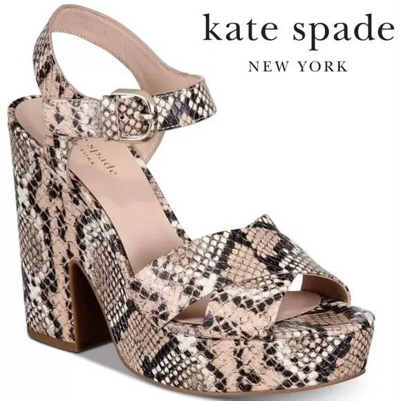 Kate Spade Grace Leather Snake Rose Nude Gray Black Animal Print Platform Sandal