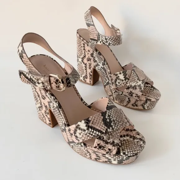 Kate Spade Grace Leather Snake Rose Nude Gray Black Animal Print Platform Sandal