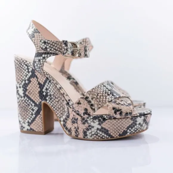 Kate Spade Grace Leather Snake Rose Nude Gray Black Animal Print Platform Sandal