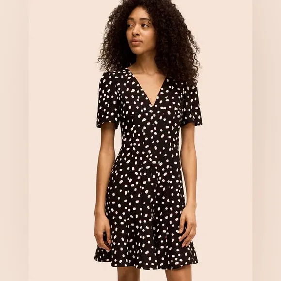 Kate Spade Mallow Dot Print Short-Sleeve Crepe Fit and Flare Dress Size 14