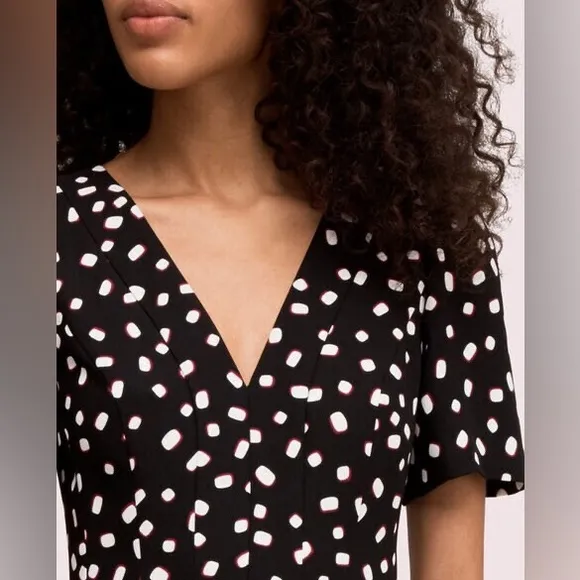 Kate Spade Mallow Dot Print Short-Sleeve Crepe Fit and Flare Dress Size 14