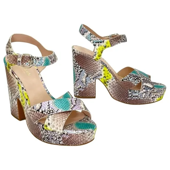 Kate Spade New York Womens Platform Sandals 10M Grace Lemon Sorbet Leather