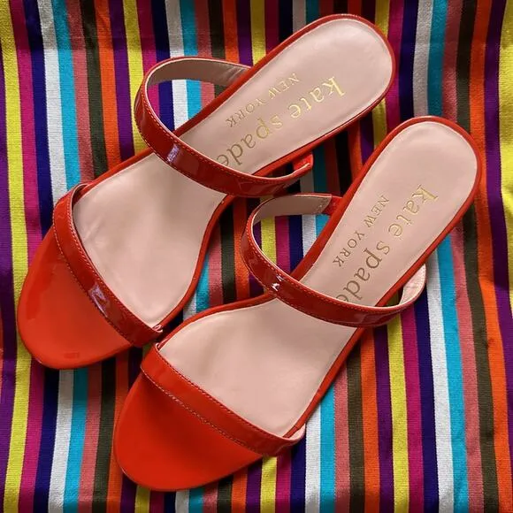 Kate Spade Palm Springs Slide Leather Sandals, Fresh Tomato size 9 NWT
