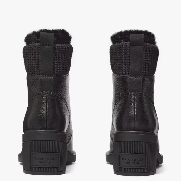 Kate Spade Walker Booties (Sz 8.5) Black Leather Heeled Lace Up Boots NEW