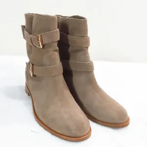 Kate Spade Womens Boots Sabina Tan Suede Slip on Slouchy Buckle Bow 8.5M
