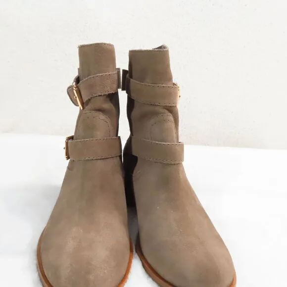 Kate Spade Womens Boots Sabina Tan Suede Slip on Slouchy Buckle Bow 8.5M