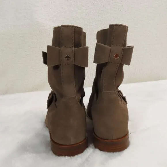 Kate Spade Womens Boots Sabina Tan Suede Slip on Slouchy Buckle Bow 8.5M