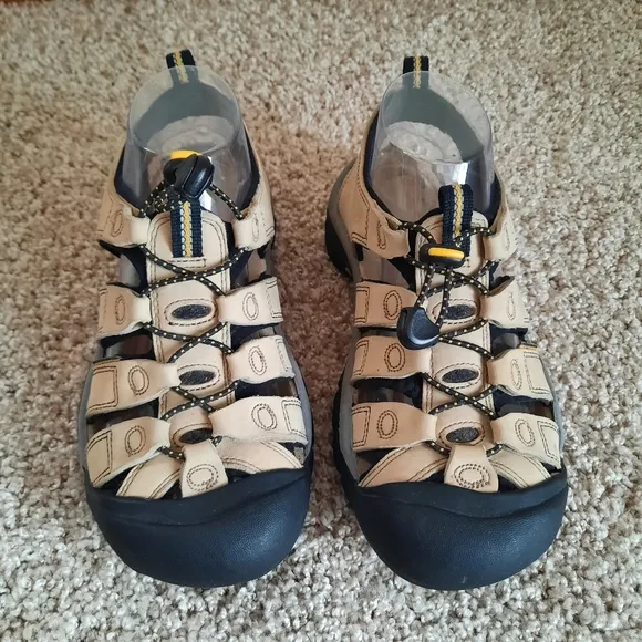 Keen Newport Leather Hiking Sandals Light Tan Pull Cord Slip On Size 7