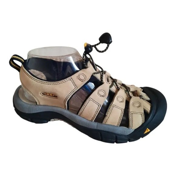 Keen Newport Leather Hiking Sandals Light Tan Pull Cord Slip On Size 7
