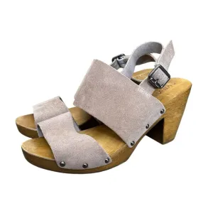Kelsi Dagger minimalist wooden clogs block heel sandals taupe suede leather 8