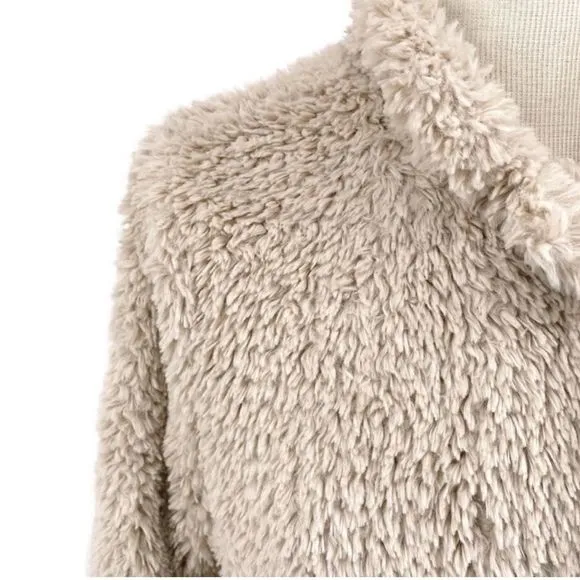KENNETH COLE Women’s Oatmeal Teddy Sherpa Jacket Hand Pockets Snap Close Sz LG