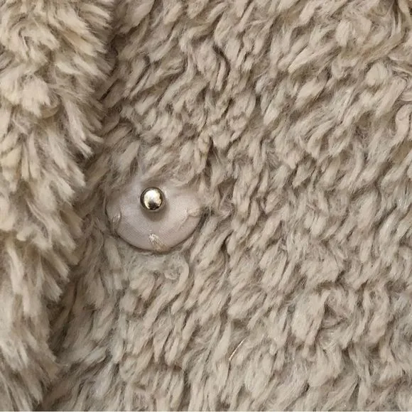 KENNETH COLE Women’s Oatmeal Teddy Sherpa Jacket Hand Pockets Snap Close Sz LG