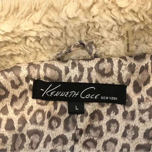 KENNETH COLE Women’s Oatmeal Teddy Sherpa Jacket Hand Pockets Snap Close Sz LG