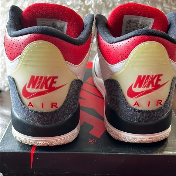 Kids Air Jordan Retro 3 White Fire Red- Black Shoes