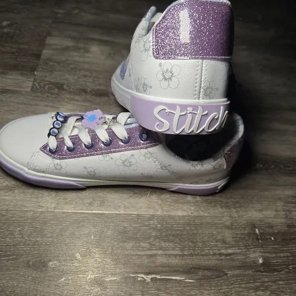 Kids White and Purple Stitch Sneakers