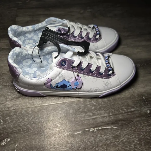 Kids White and Purple Stitch Sneakers