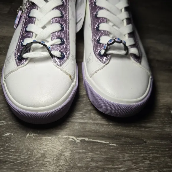 Kids White and Purple Stitch Sneakers