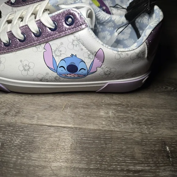 Kids White and Purple Stitch Sneakers