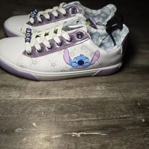 Kids White and Purple Stitch Sneakers