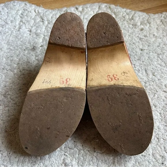 Kloster Trofflen VTG Matte Red Leather Wooden Slip On Clogs Made in Switzerland