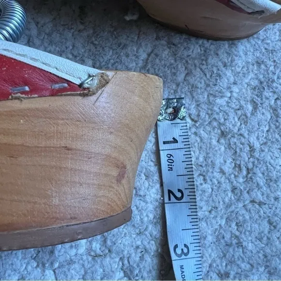 Kloster Trofflen VTG Matte Red Leather Wooden Slip On Clogs Made in Switzerland