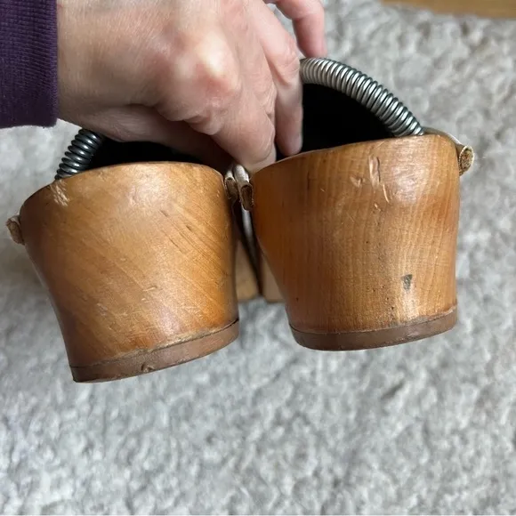 Kloster Trofflen VTG Matte Red Leather Wooden Slip On Clogs Made in Switzerland