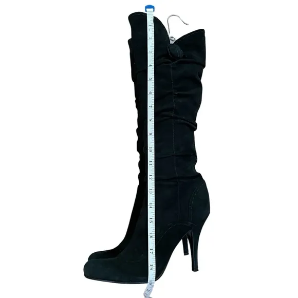 Knee High Black Suede-like Round Toe Zip inside Button Accent Vince Camuto 9.5