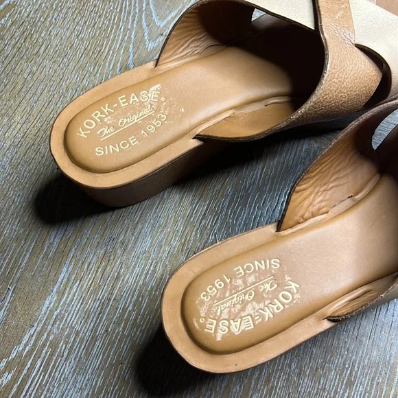 KORK-EASE Brown Gold Platform Leather Sandals 9/40.5