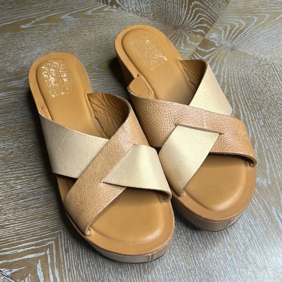 KORK-EASE Brown Gold Platform Leather Sandals 9/40.5