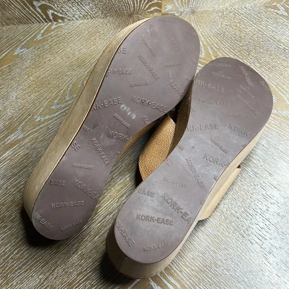 KORK-EASE Brown Gold Platform Leather Sandals 9/40.5
