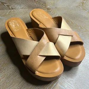 KORK-EASE Brown Gold Platform Leather Sandals 9/40.5