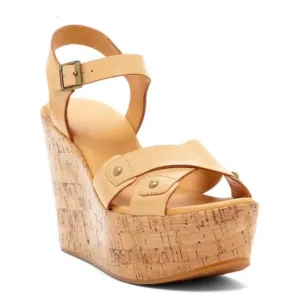 Kork-Ease Jaclyn Tan Leather Crisscross Platform Cork Wedge Sandals Size 5